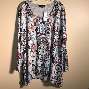 B.L.E.U Hi-Lo Gray Printed Sweater with Pockets 3X